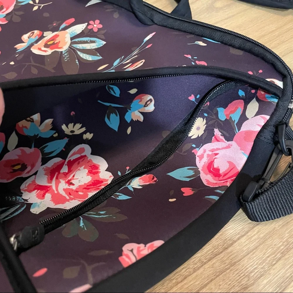 Floral laptop bag, laptop sleeve with handles and shoulder strap, women computer
